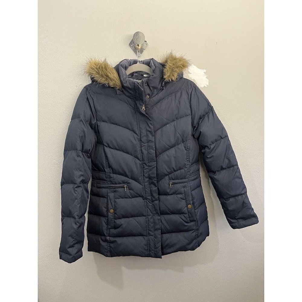 Larry Levine Down Hooded Jacket Puffer Women Medium Faux Fur Trim